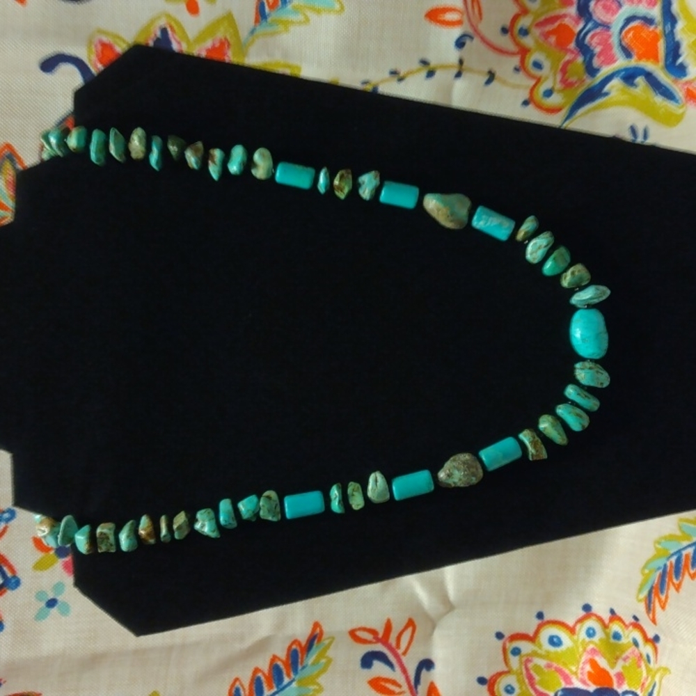 Turquoise Bead Necklace - Natural Turquoise Stone Strand